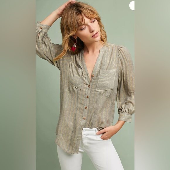 Anthropologie akemi + kin Itzel metallic button down size M VGUC - Picture 1 of 10